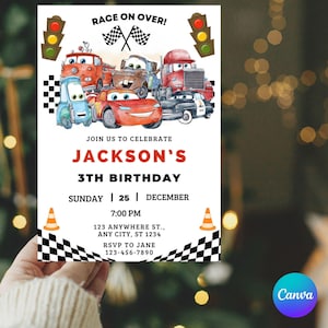 Cars Birthday Invitation, Kids Birthday Invitation, Lightning McQueen Invitation, Editable Personalized Canva Digital Download image 6