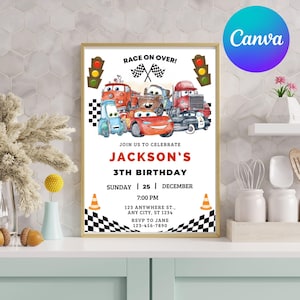 Cars Birthday Invitation, Kids Birthday Invitation, Lightning McQueen Invitation, Editable Personalized Canva Digital Download image 7