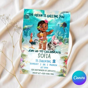 Bearbeitbare Baby Moana Geburtstagseinladung, bearbeitbare digitale Hawaiian Moana Geburtstagseinladung, Kinder Thema Party Einladung, Baby Moana Vorlage