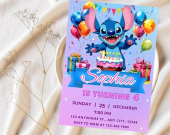 Editable Stitch Birthday Invitation, Editable & Printable Template, Cute Stitch Party Invite, Canva Template, Instant Download