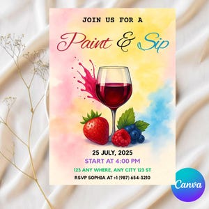 Editable Sip and Paint Party Invitation: Wine Birthday Invite (Digital)