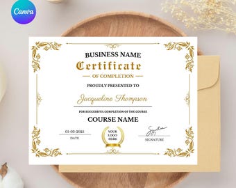 Editable Certificate of Completion Template: Printable Training Award (Canva)