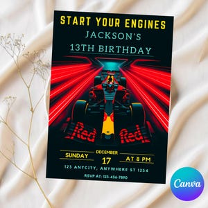 Editable Race Car Birthday Invitation, Sport Race Car Invite, Boys Invitation, Car Birthday Invitation, Canva Template Digital download