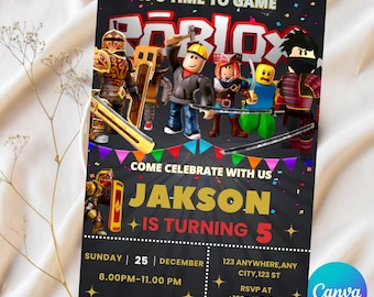 Invitation modifiable Roblox, Roblox, Game Party, modèle d&#39;invitation d&#39;anniversaire Roblox garçons, jeu d&#39;anniversaire, Roblox pour enfants, toile