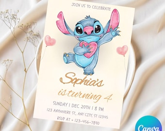 Editable Stitch Birthday Invitation, Editable & Printable Template, Cute Stitch Party Invite, Canva Template, Instant Download