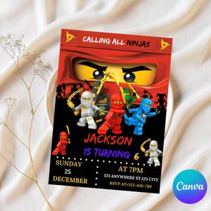 Editable Ninja Go Invitation Digital, Editable in Printable Download, Boy birthday, Red Ninja Printable red Ninja Birthday Party Invite
