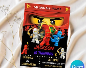 Editable Ninja Go Invitation Digital, Editable in Printable Download, Boy birthday, Red Ninja Printable red Ninja Birthday Party Invite
