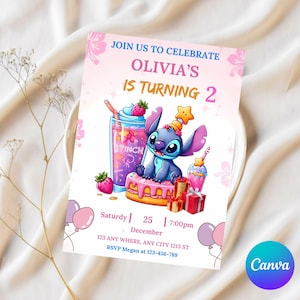 Editable Stitch Birthday Party Invitation Template Digital, Kids Party Invite Stitch, Girls Birthday Stitch and Lilo Birthday Print or Share
