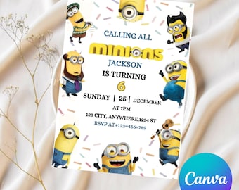 Editable Minon's Birthday invitation , Minions Invitation ,Despicable Me, Birthday Invitation , Editable Invitation template, Boys Invite.