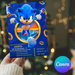 Editable Sonic Birthday Invitation, Super Hedgehog Boys Party Invite, Super Sonic Party Invitation, Editable Sonic Editable in Canva Invite image 4