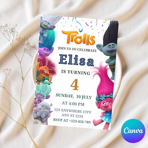 Editable Trolls Invitation, Trolls Birthday Invite, Digital Trolls Party Editable Template Trolls, Trolls Craziest Party Birthday Invitation