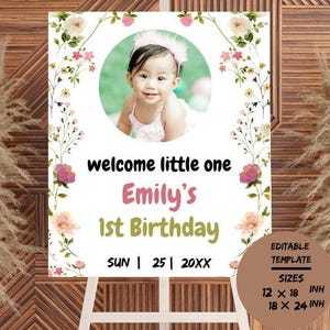 Editable Happy Birthday Welcome Sign | Editable Template | Instant Download | Edit FREE in Canva | Sizes 12x18, 18x24, | Modern White pink