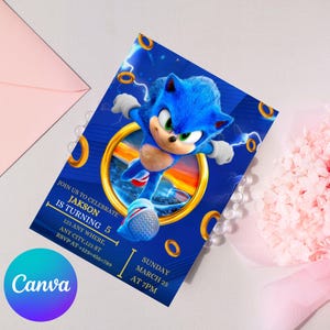 Editable Sonic Birthday Invitation, Super Hedgehog Boys Party Invite, Super Sonic Party Invitation, Editable Sonic Editable in Canva Invite image 7