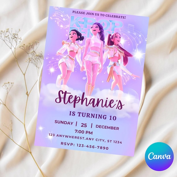 Editable Kpop Demon Hunters Birthday Invitation, Kpop Birthday Invite, Demon Hunters Party Invite , Canva Digital Download