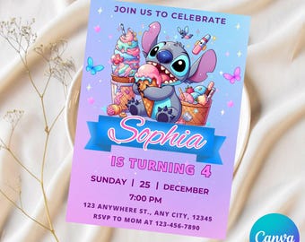 Editable Stitch Birthday Invitation, Editable & Printable Template, Cute Stitch Party Invite, Canva Template, Instant Download, Canva