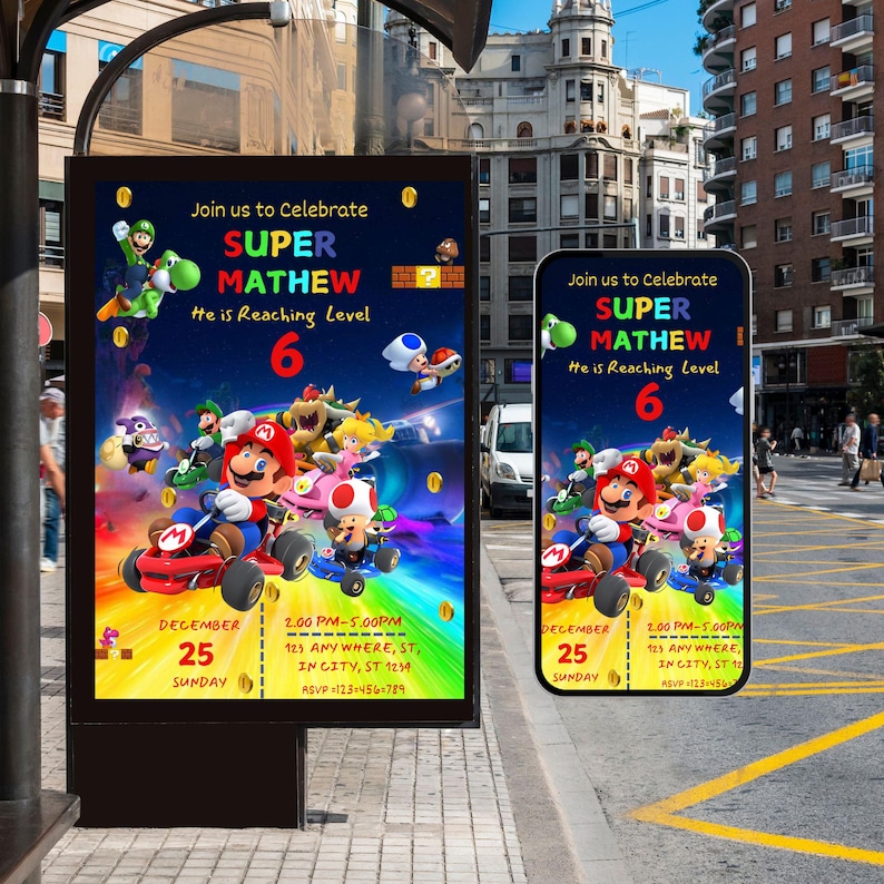 Editable Super Mario Birthday Invitation, Kids Super Mario Birthday ...