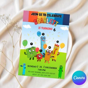 Editable Numberblocks Birthday Invitation, Editable Printable Invitation, Numberblocks Birthday Party Invite, learn numbers first party