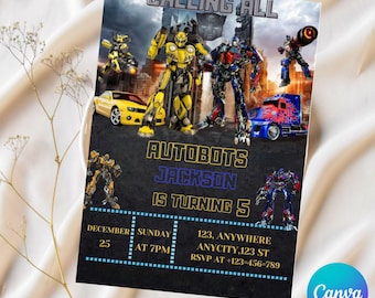 Editable Rescue Bots Birthday Invitation, Optimus Prime invite, Autobots party invitation, Bumblebee invitation, transformers party