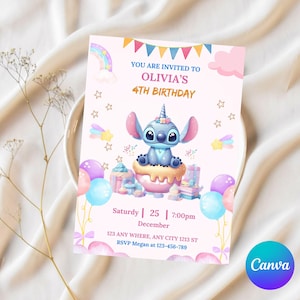 Editable Stitch Birthday Party Invitation Template Digital, Kids Party Invite Stitch, Girls Birthday Stitch and Lilo Birthday Print or Share