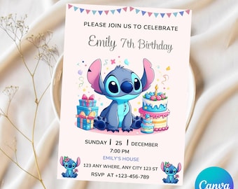 Bearbeitbare Stitch Geburtstagsparty Einladung Vorlage, Stitch Geburtstag Pool Party Einladung, Stitch Bday evite, Cartoon Geburtstagseinladung