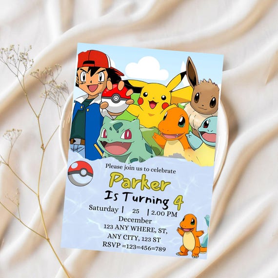 Editable Pokemon Birthday Invitation ,pokemon Card Invitation, , Pikachu  Birthday Party Invitation, Printable Pokemon Invitation Template, - Etsy