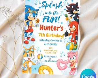 Invitation d&#39;anniversaire Sonic Pool Party : téléchargement numérique modifiable