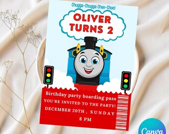 Thomas the Tank Engine Birthday Invitation: Train Party, Editable Canva Template (Digital Download)