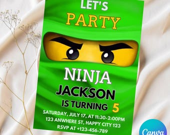 Convite de aniversário Ninja Go, Aniversário de karatê, Convite para festa ninja, Convite de aniversário de guerreiro, Cartão ninja editável, Arquivo digital