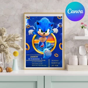 Editable Sonic Birthday Invitation, Super Hedgehog Boys Party Invite, Super Sonic Party Invitation, Editable Sonic Editable in Canva Invite image 6