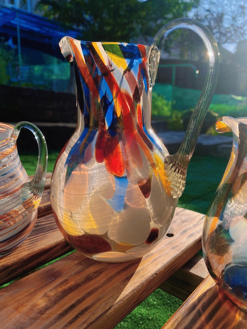 Vintage Hand Blown Glass Pitcher – Colorful 1970s-80s Retro Murano ...