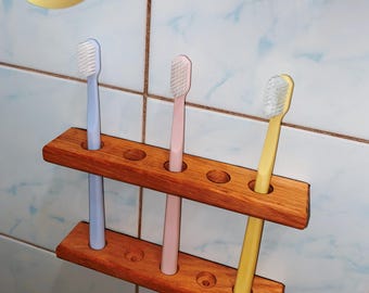 Handmade Oak Toothbrush Holder Wall Mount – Minimalist Wooden Bathroom Organizer, Eco Bathroom Decor, Solid Wood Gift