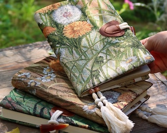 Autumn Grass Notebook | Handmade A5 & A6 Embroidered Journal Cute Travel Diary | Jacquard Fabric Book Cover Gift For Traveler's Her
