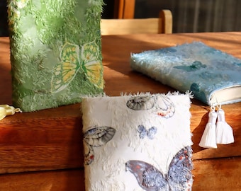 Butterfly Fluffy Notebook | Handmade A6 Embroidered Journal Cute Japanese Travel Diary | Fabric Book Cover Gift For Traveler's Her