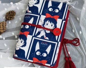 Kiki Ghibli Anime Notebook | Handmade A5 & A6 Embroidered Refillable Journal Cute Travel Diary | Fabric Book Cover Gift For Traveler's Her