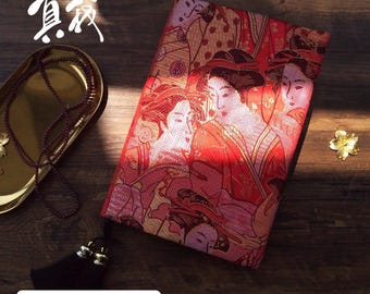 Japanese Geisha Notebook | Handmade A5 & A6 Embroidered Journal Cute Asian Japan Travel Diary | Fabric Book Cover Gift For Traveler's Her