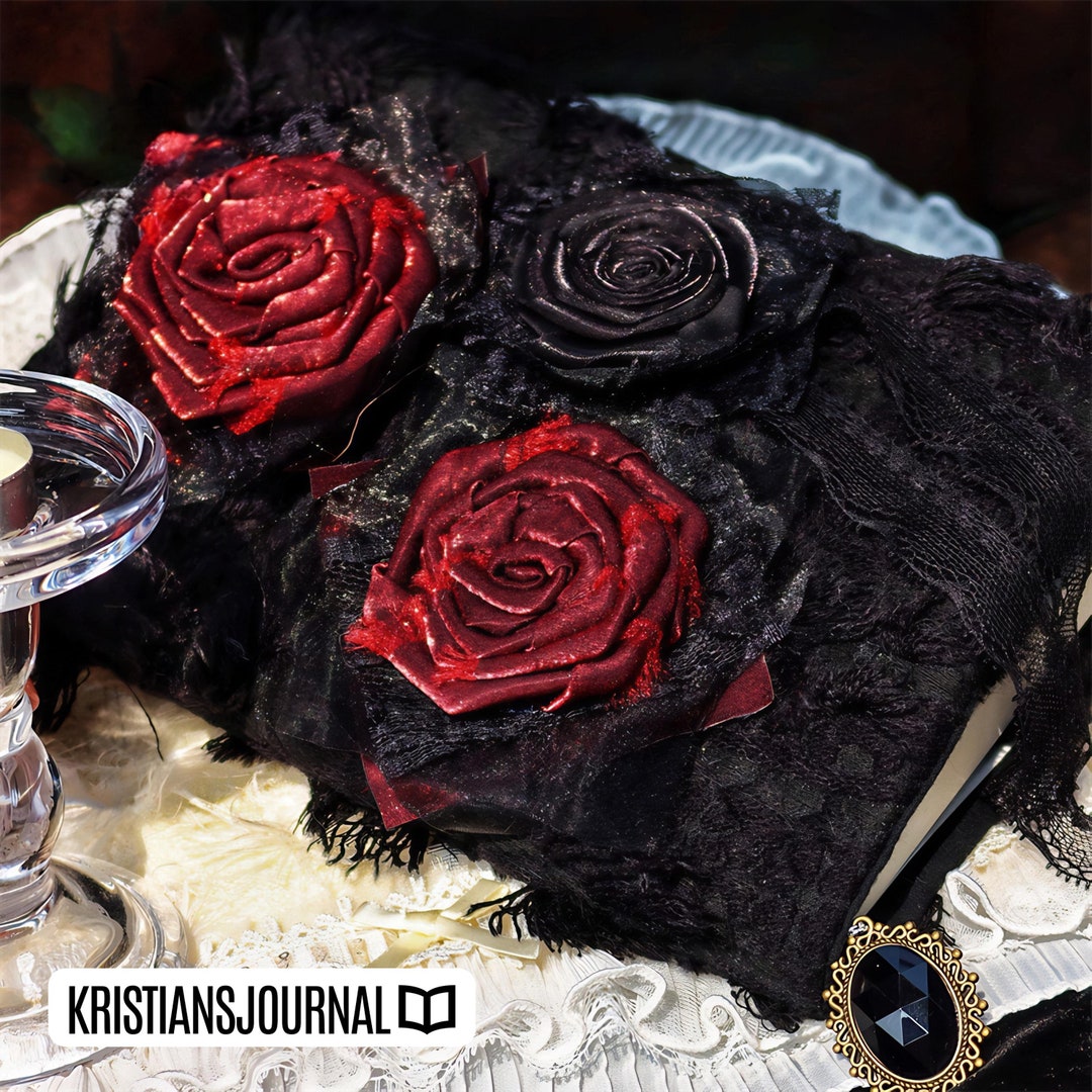 Red & Black Roses Notebook | Handmade A5 A6 Embroidered Gothic Journal ...