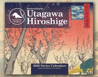 Calendrier mural Utagawa Hiroshige 2026, gravures sur bois japonaises, oeuvre d&#39;art vintage pour la maison et le bureau, (11 x 8,5 po. et 34 po. x 11,5 po.)