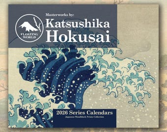 Calendrier mural Katsushika Hokusai 2026, gravures sur bois japonaises, oeuvre d&#39;art vintage pour la maison et le bureau, (11 x 8,5 po. et 34 po. x 11,5 po.)
