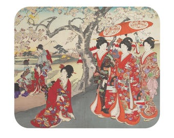 Cherry-blossom Viewing by Toyohara Chikanobu Mouse Pad, Japanese Woodblock Prints, Ukiyo-E Art