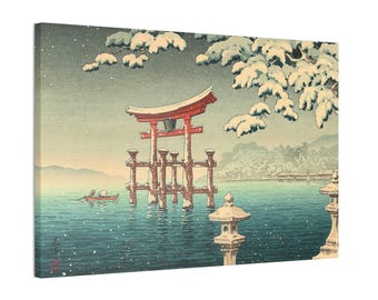 土屋光逸による日本の版画「雨の宮島」、木版画、ジクレー、版画、文化