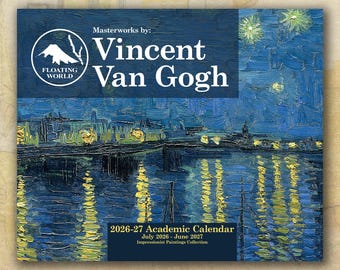 Calendario académico de pared Vincent van Gogh 2026-27, pinturas impresionistas, arte vintage para el hogar y la oficina.