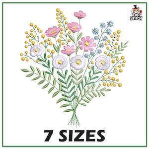 Wildblumen, Blumenstrauß, Garten, Maschinenstickdateien pes, dst 10x10