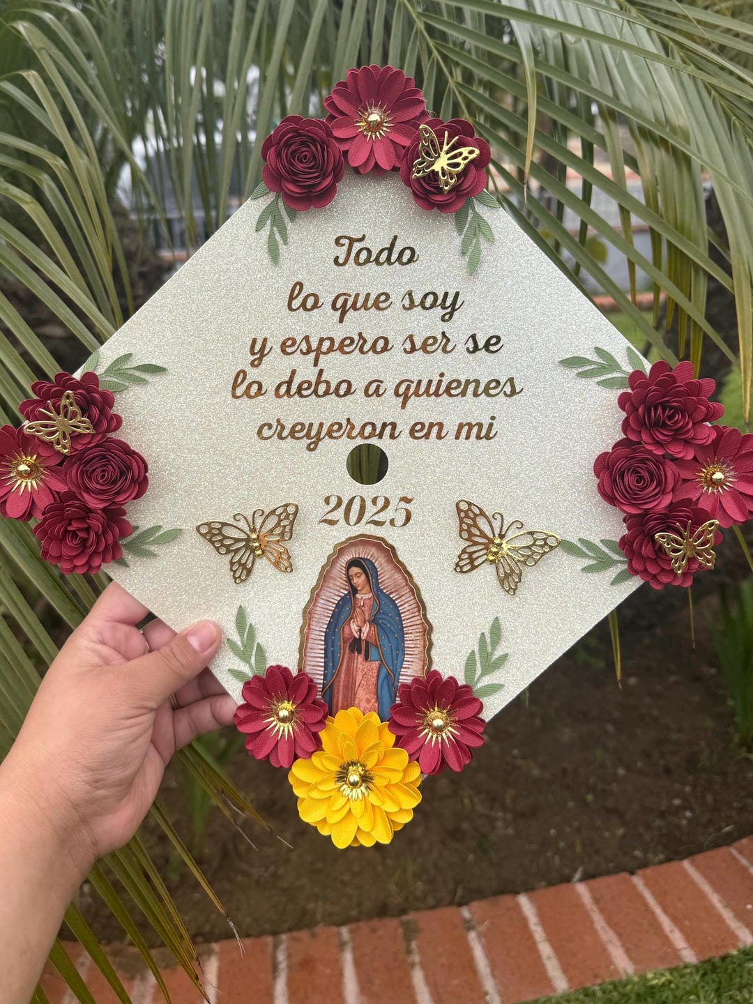 Virgin Mary Graduation Cap Topper: Custom Handmade Grad Cap Roses 2026 ...