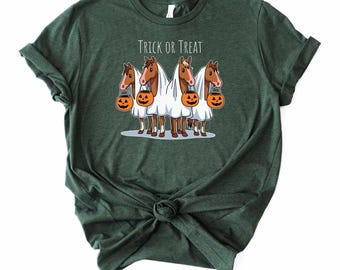 Halloween Trick or Treat Horse T-Shirt, Costume Tee, Halloween Party Shirt, Funny Halloween Horse Lover Gift, Equestrian Fall Shirt, Autumn