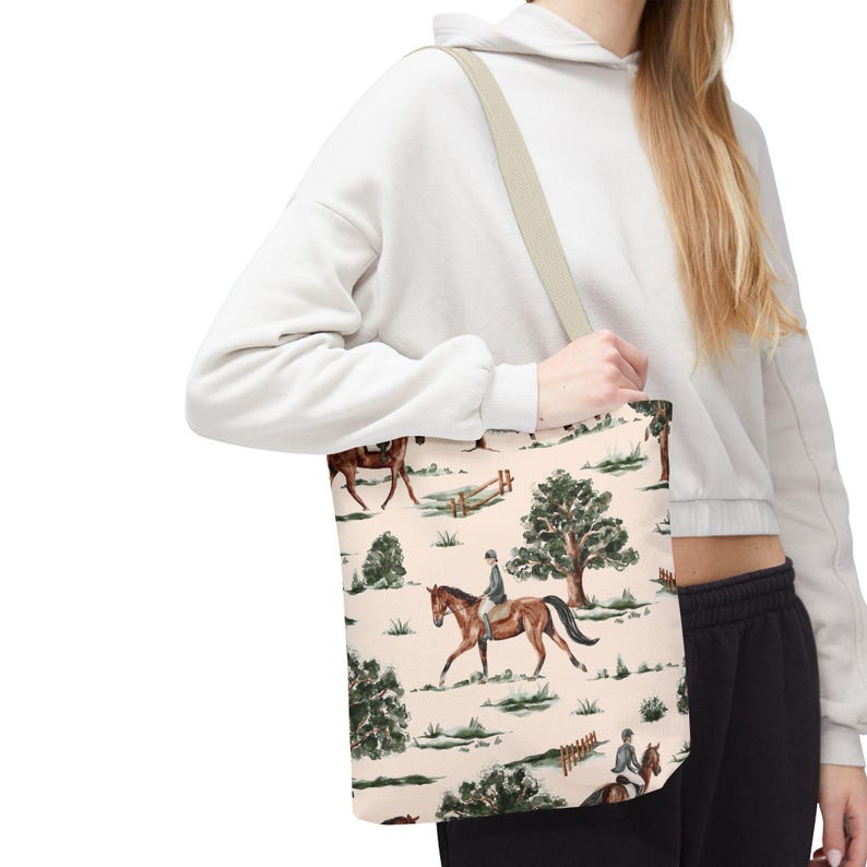 Borsa tote equestre, regalo per amanti dell'equitazione, borsa della spesa a tema equino, borsa tote per monta inglese, borsa tote per equitazione, borsa regalo equestre immagine 4