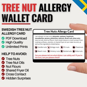Zweedse reiskaart voor allergie voor boomnoten | Allergie voor boomnoten in Zweden | Digitale download voor restaurants en cafés | Allergiekaart voor reizen