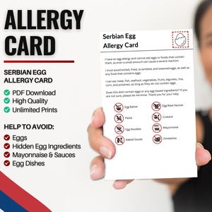 Servische eierallergiekaart voor reizen en restaurants | Eierallergie in Servië (digitale download)