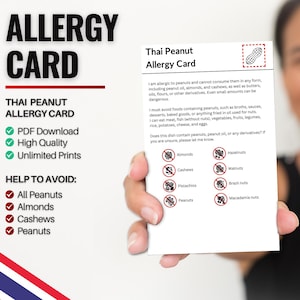 Thaise pinda-allergiekaart voor reizen en restaurants | Pinda- en notenallergie in Thailand (digitale download)