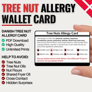 Deense reiskaart voor allergie voor boomnoten | Allergie voor boomnoten in Denemarken | Digitale download voor restaurants en cafés | Allergiekaart voor reizen