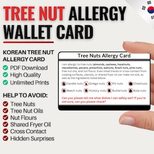 Koreaanse reiskaart voor allergie voor boomnoten | Allergie voor boomnoten in Zuid-Korea | Digitale download voor restaurants en cafés | Allergiekaart voor reizen